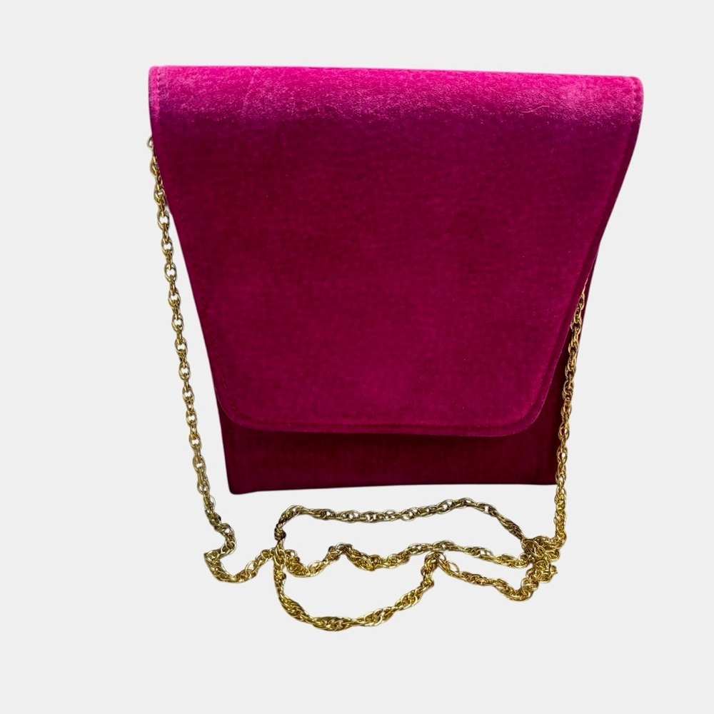 Pink Crossbody Bag Faux Suede Gold-tone Chain Strap Barbie Vintage Vibe